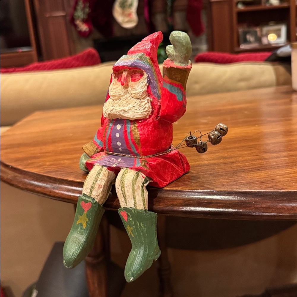 Vintage House Of Hatten Resin Wood Santa Shelf Sitter 1991 Jingle Bells Painted